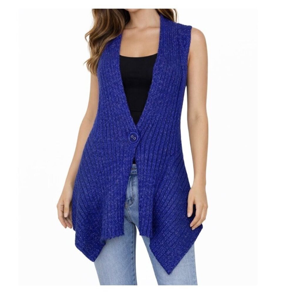 Alberto Makali sweater sleeveless single button ribbed asymmetrical hem line MD